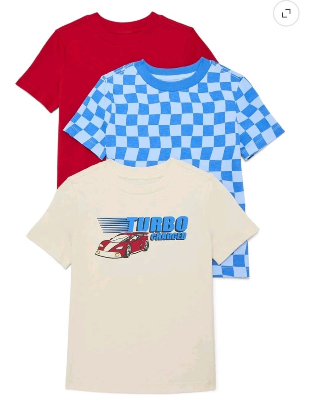 Kids 3-Pack T-Shirt Set - Red, Blue Check, Cream Turbo Size 5